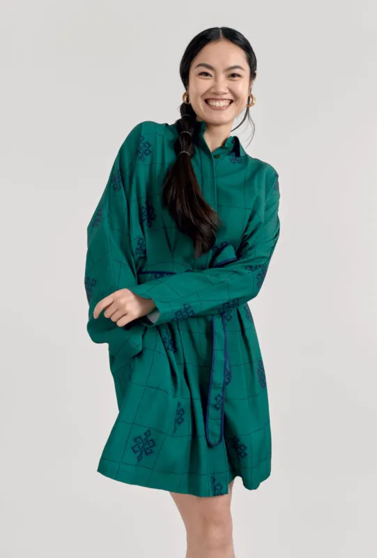 SEBA Tencel Dress - Green Eternal Knot Print sold by Komodo Fashion