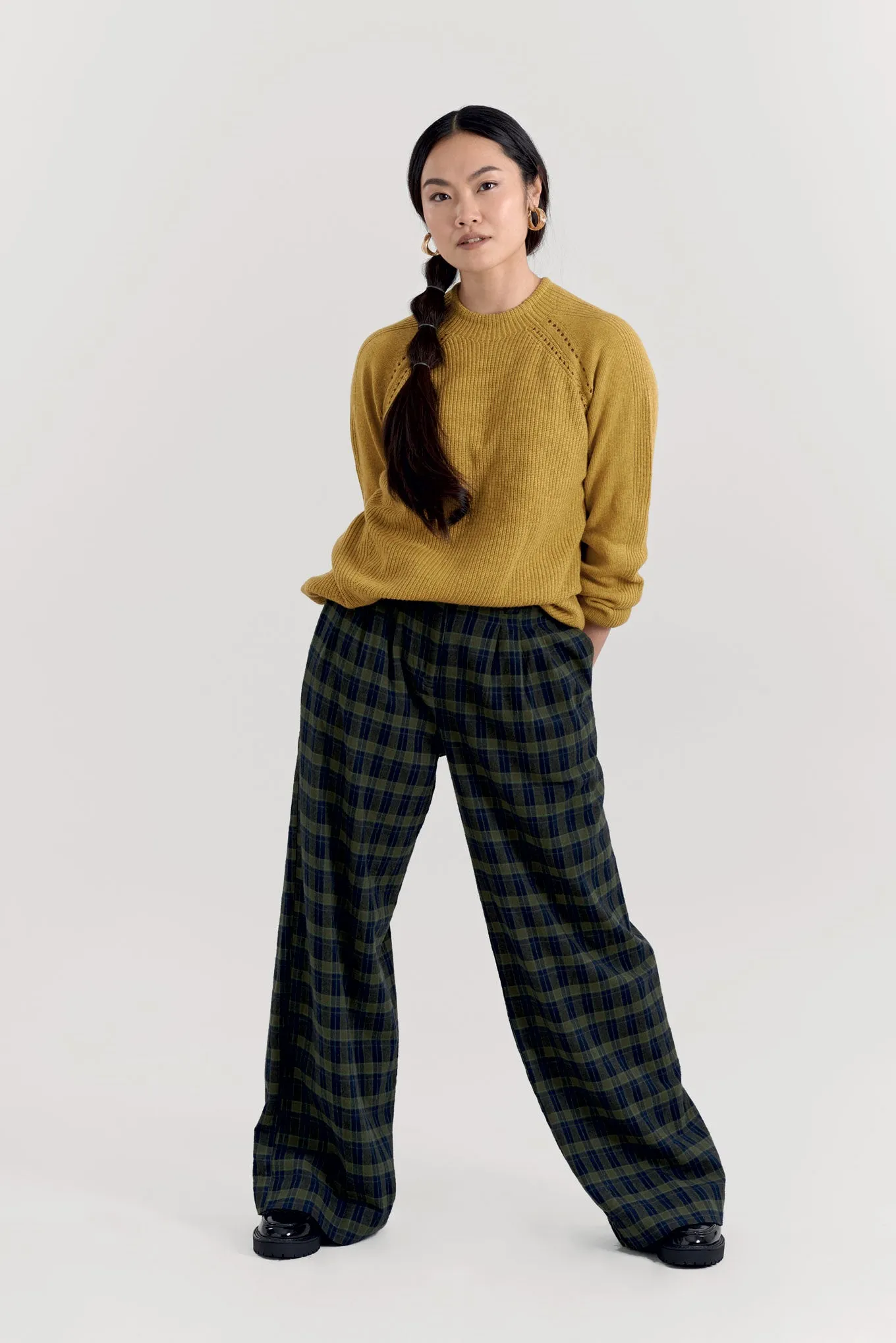 LILY Organic Cotton Flannel Trouser - Navy Check sold by Komodo Fashion
