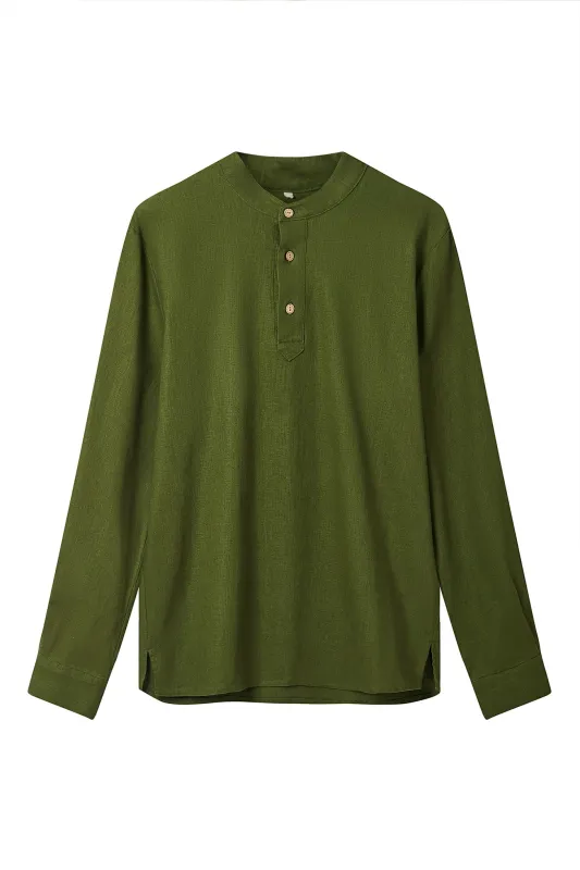 ELIJAH - Organic Linen Cotton Shirt - Khaki sold by Komodo Fashion