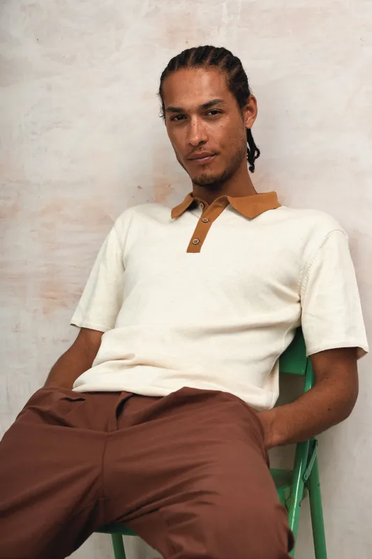 FRANK - Organic Cotton Knit Polo - Sand sold by Komodo Fashion