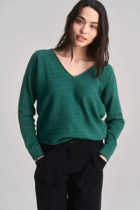 CLOVER - Pointelle Knit Organic Cotton Jumper - Dark Green sold by Komodo Fashion