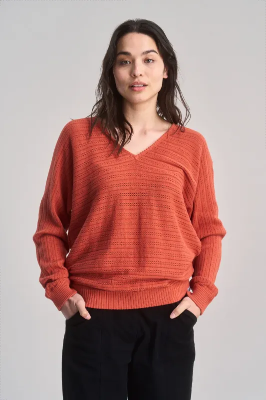 CLOVER - Pointelle Knit Organic Cotton Jumper - Clay sold by Komodo Fashion