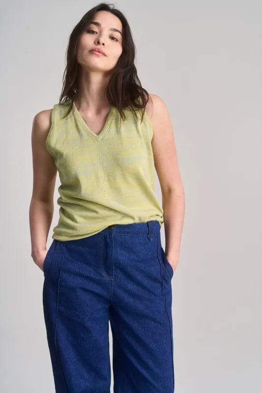 MALA - Organic Linen Blend Vest - Straw & Sage sold by Komodo Fashion