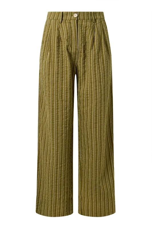 LION - Organic Cotton Trouser - Green Stripe sold by Komodo Fashion