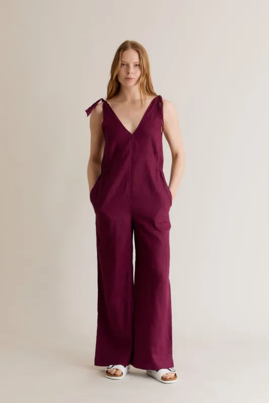 FLOSS - Linen Jumpsuit Berry sold by Komodo Fashion