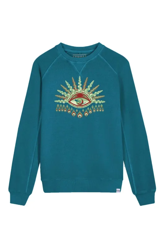 KOMODO'S EYE Organic Cotton Crewneck Teal Blue sold by Komodo Fashion