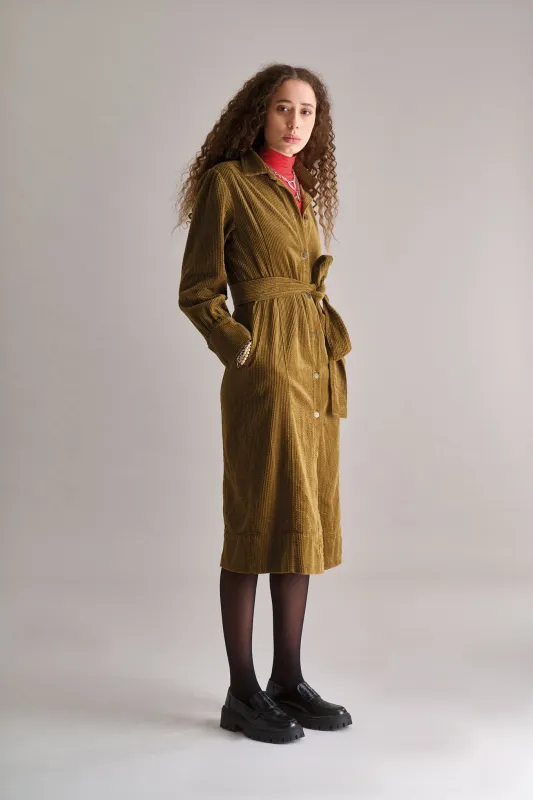 HARITTI Organic Cotton Cord Dress - Olive sold by Komodo Fashion