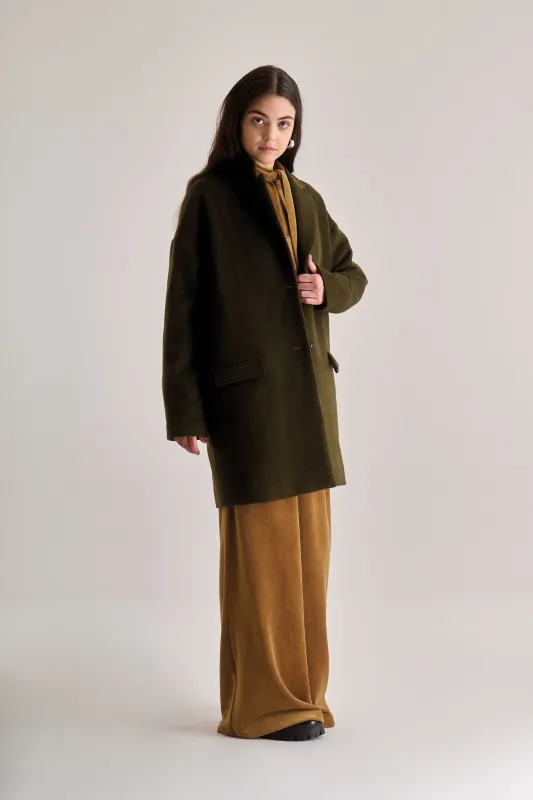 OLIVIA Recycled Wool Poly Coat - Olive sold by Komodo Fashion