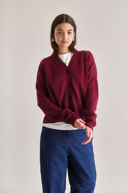 ISLA Merino Wool Cardigan - Wine Red made by Komodo Fashion
