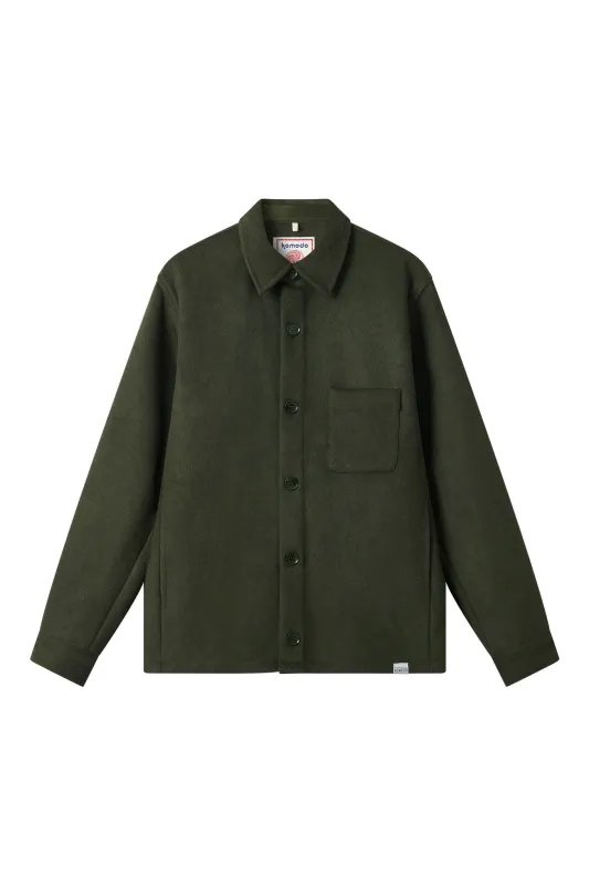 JOHAN Recycled Wool Poly Blend Over Shirt- Olive sold by Komodo Fashion