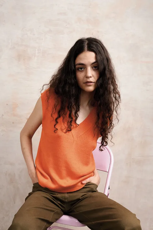 SANDER - Cotton Tencel Vest - Orange sold by Komodo Fashion