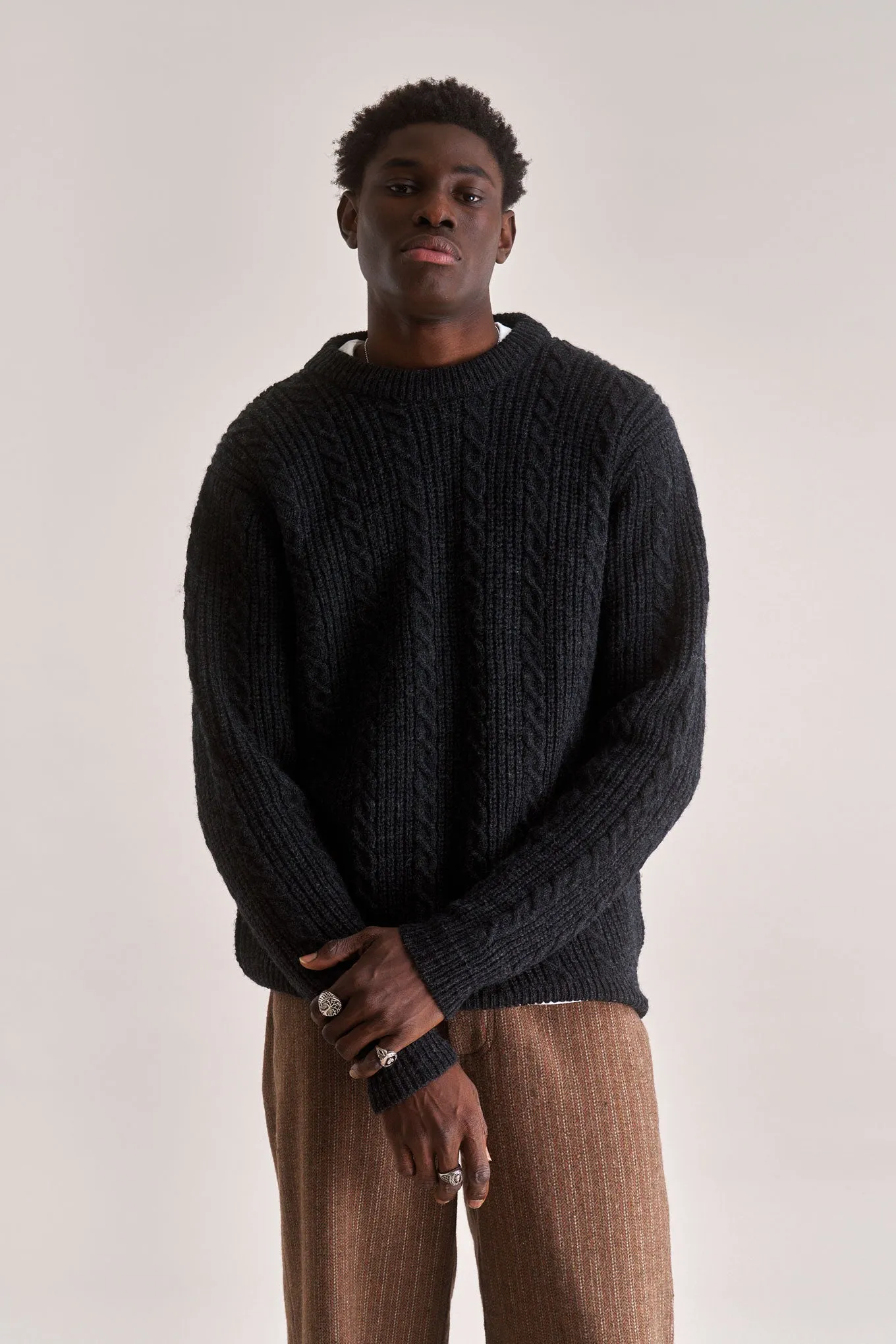 CABLE Lambswool Jumper - Dark Charcoal sold by Komodo Fashion