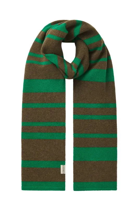 TATE Merino Wool Scarf - Green & Brown stripe made by Komodo Fashion