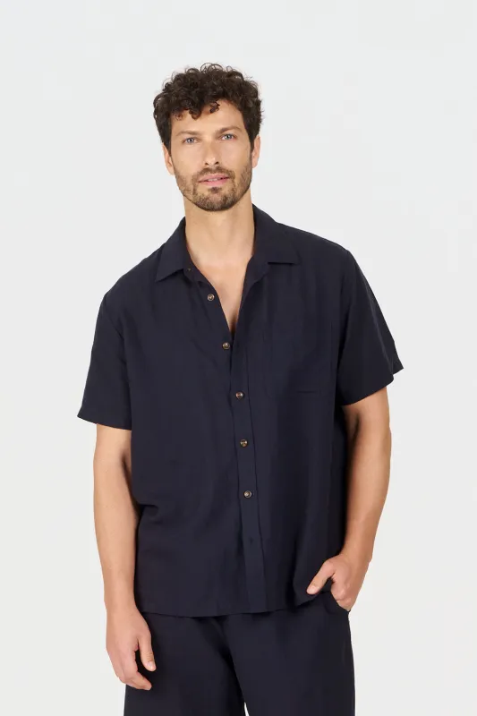 LOYLE Tencel Linen Shirt - Navy made by Komodo Fashion