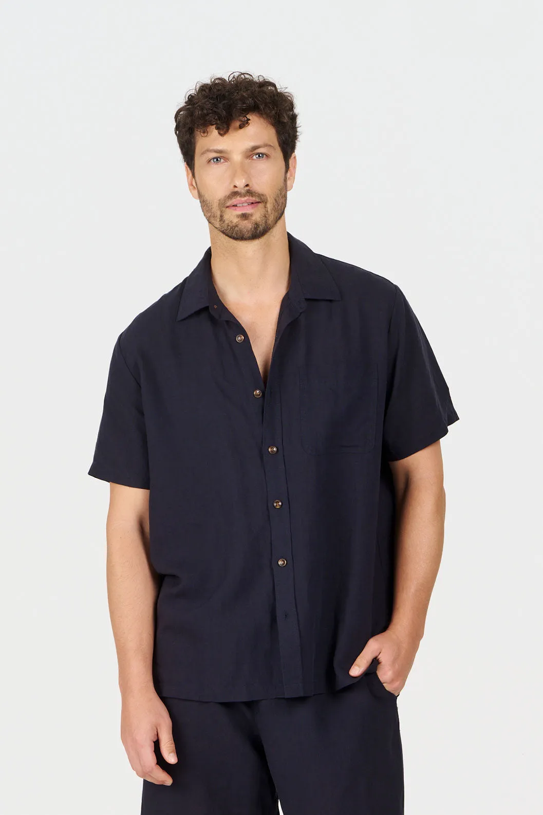 LOYLE Tencel Linen Shirt - Navy sold by Komodo Fashion
