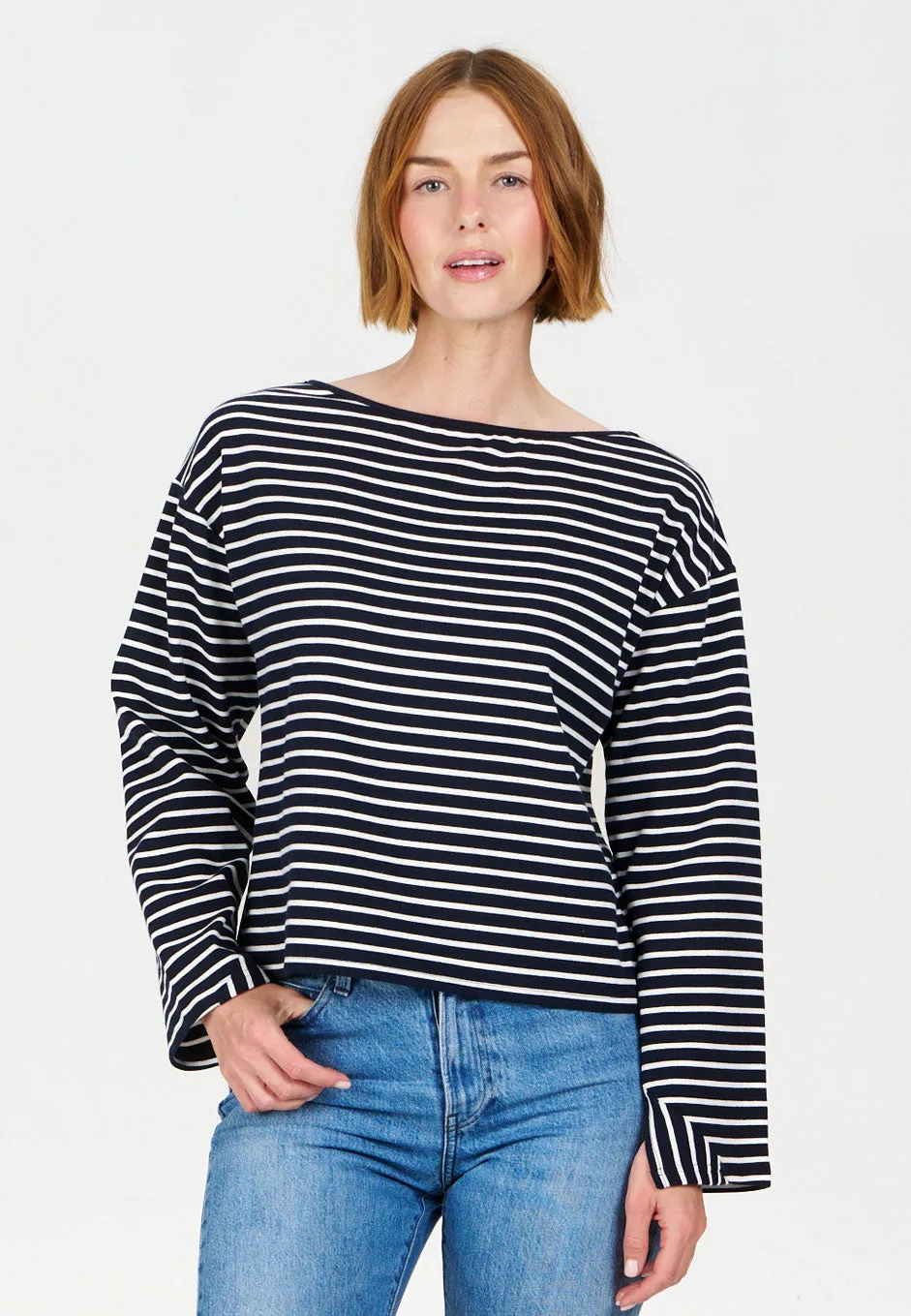 JUNE Top - Organic Cotton Navy Stripe sold by Komodo Fashion
