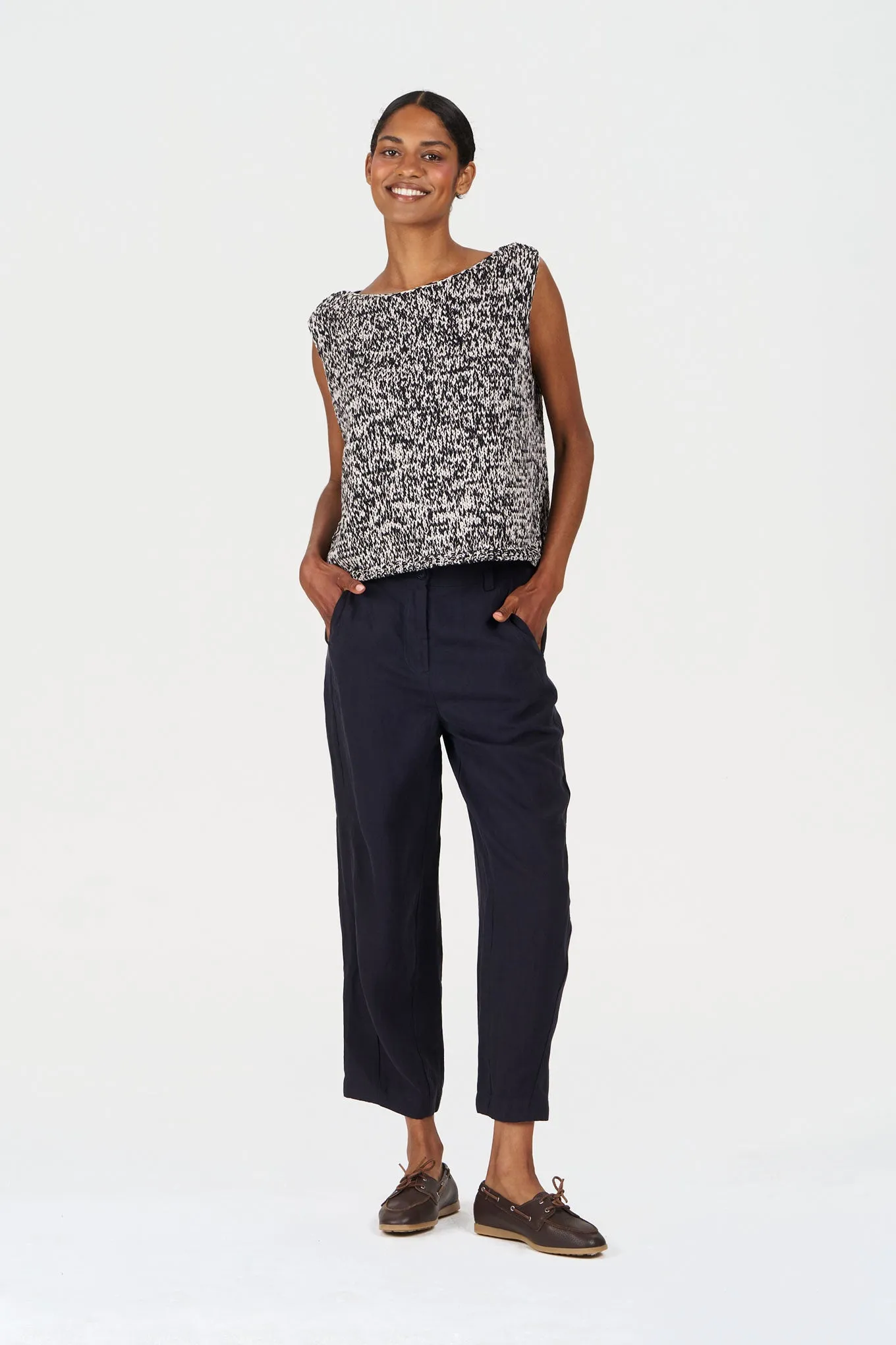 OLIVE Tencel Linen Trouser - Navy sold by Komodo Fashion