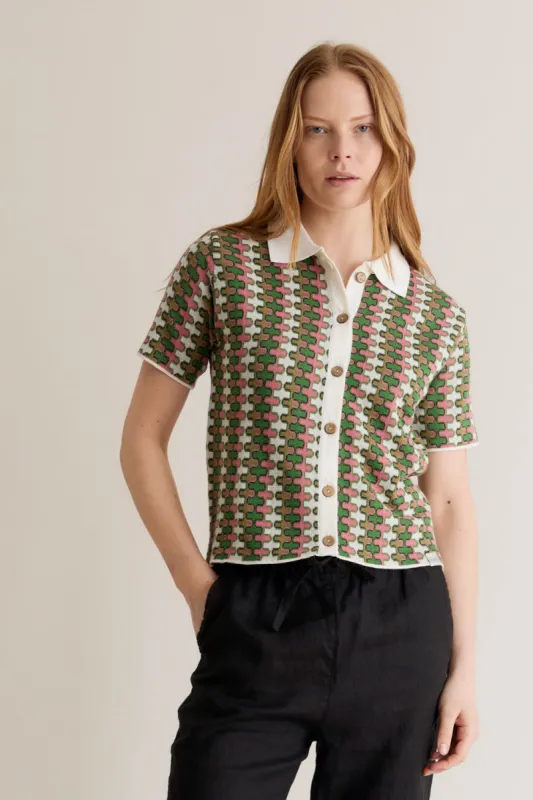 CLARA - Organic Cotton Weave Stripe Cardigan Ivory sold by Komodo Fashion