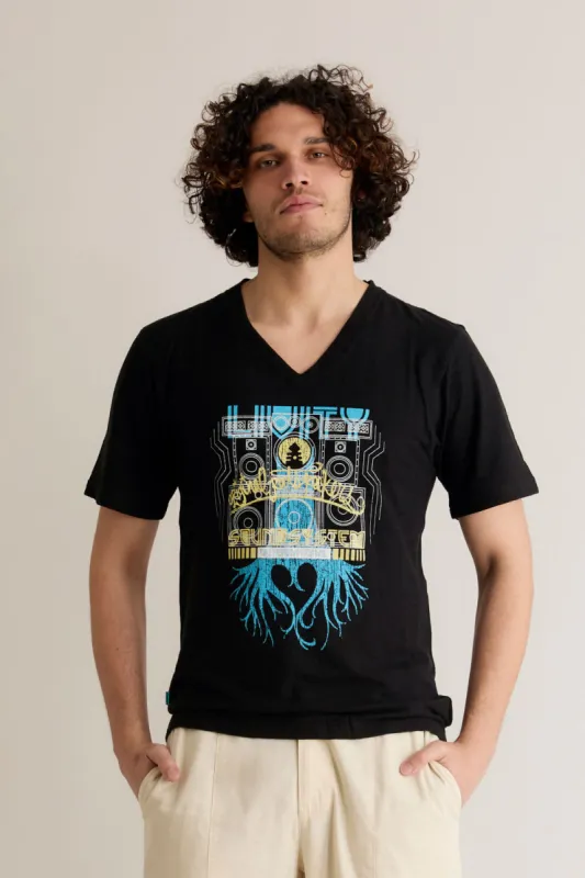 ROOTS ROCKERS - Hemp V-Nack Tee by LIVITY Black sold by Komodo Fashion