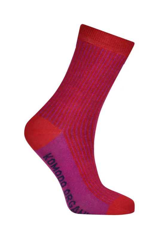 VERTICAL STRIPE - Organic Cotton Socks Cherry sold by Komodo Fashion