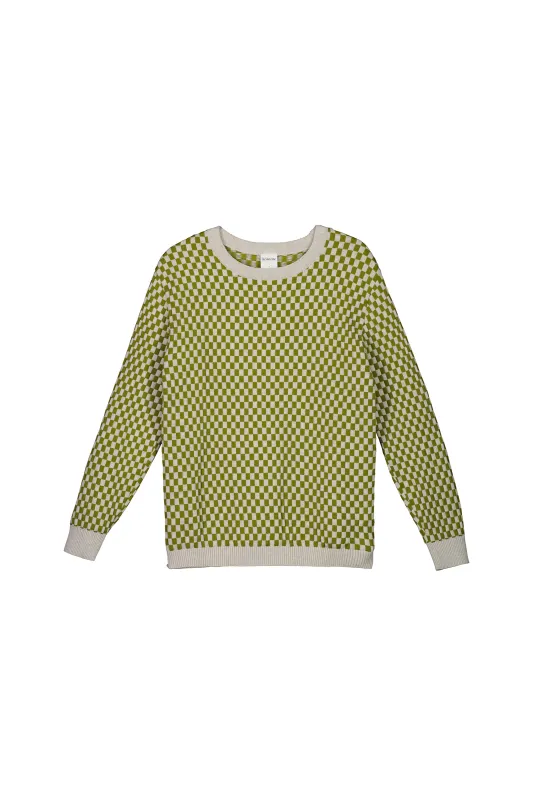 Checkerboard Knit Crew sold by Kowtow