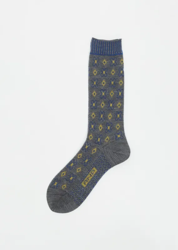 Flower Grid Socks — Medium Grey sold by La Garconne
