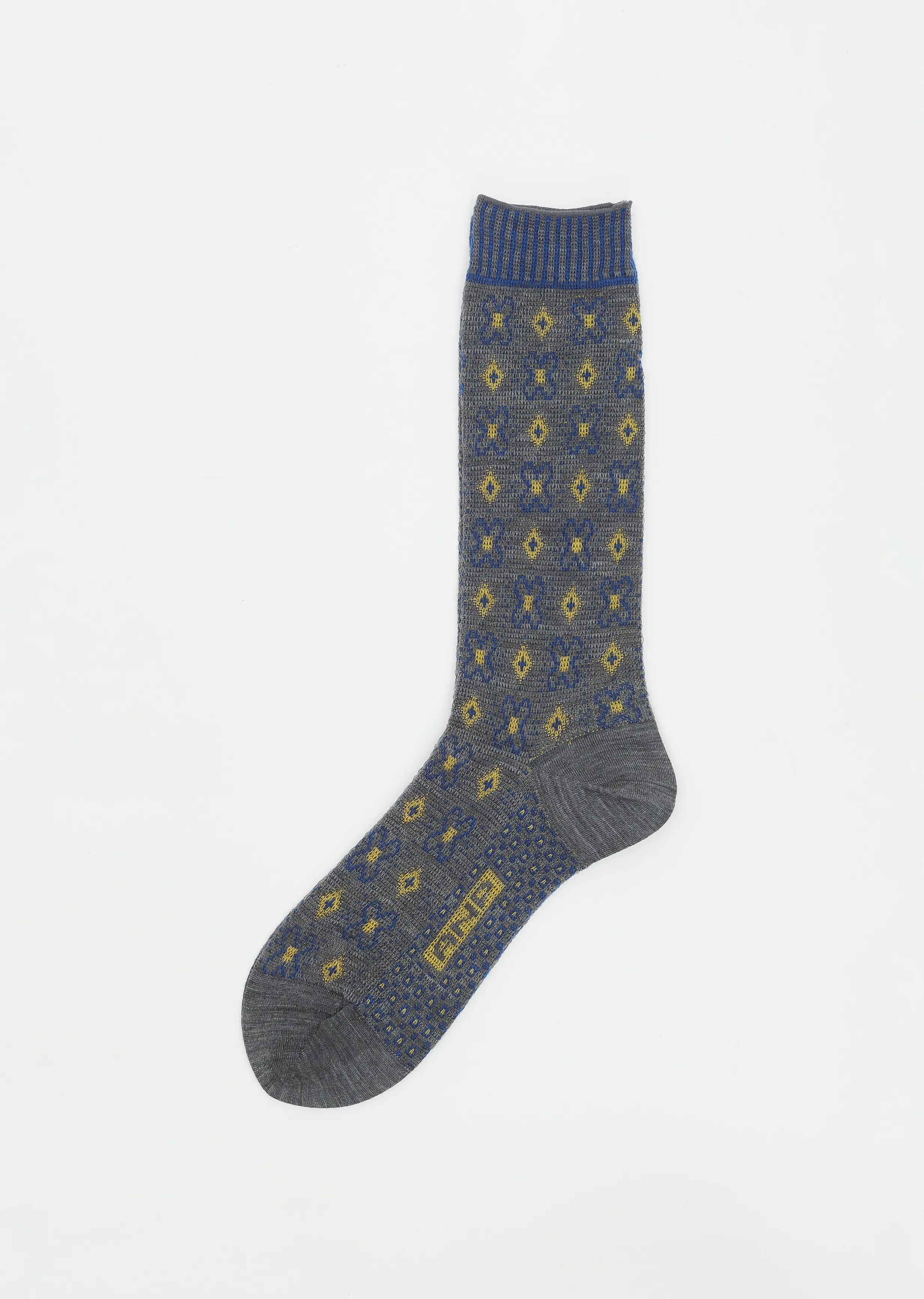 Flower Grid Socks — Medium Grey sold by La Garconne