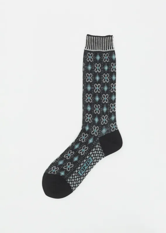 Flower Grid Socks — Black sold by La Garconne