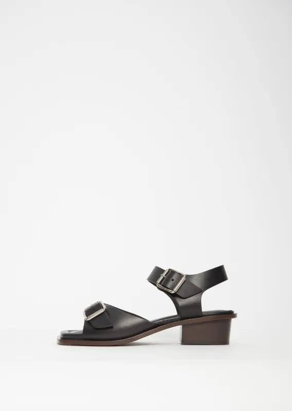 Square Heeled Sandals — Black sold by La Garconne