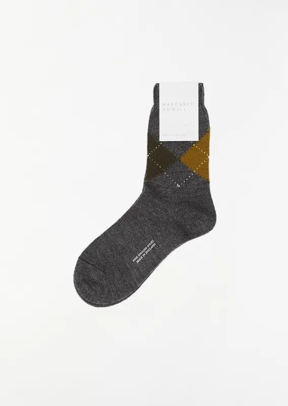Argyle Sock — Grey/Olive/Mustard sold by La Garconne