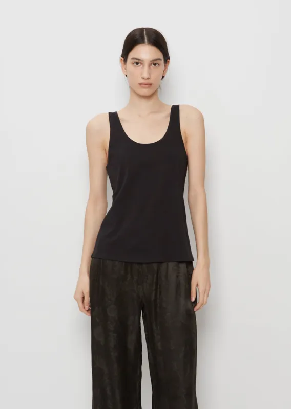 Scoop Cotton Tank Top — Black sold by La Garconne