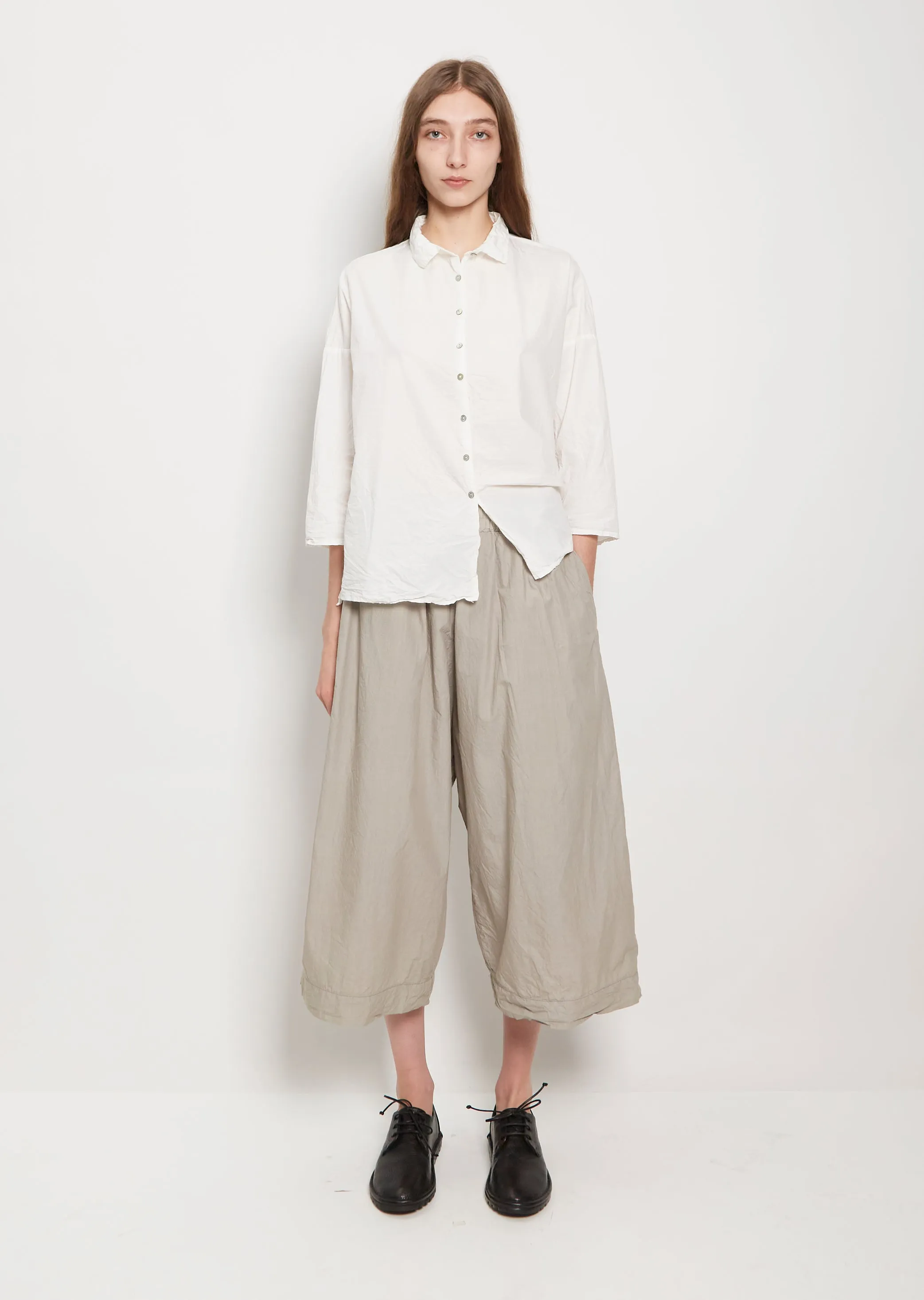Tissue Cotton Wide Trousers — Stone Grey sold by La Garconne