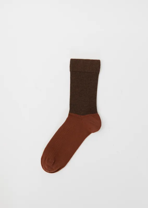 Colour Block Sock — Bark Clay sold by La Garconne