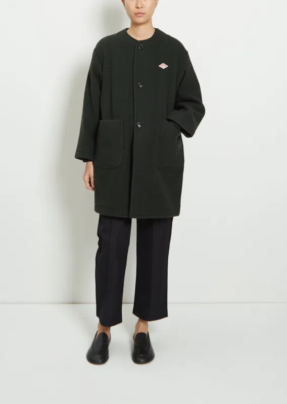 Wool Blend Collarless Crew Neck Coat sold by La Garconne