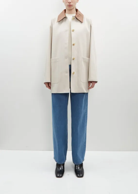 Leather-Collar Cotton Barn Jacket sold by La Garconne