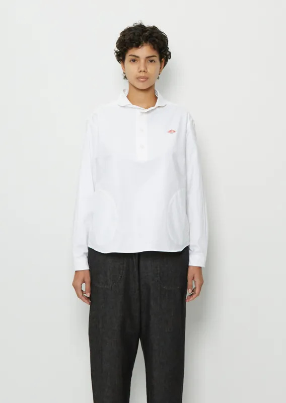 Round Collar Long Sleeve Cotton Shirt — White sold by La Garconne
