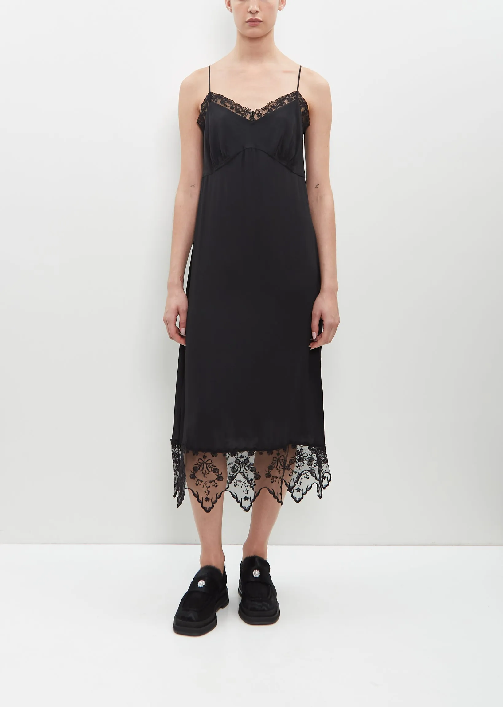 Lace Trim Slip Dress — Black sold by La Garconne
