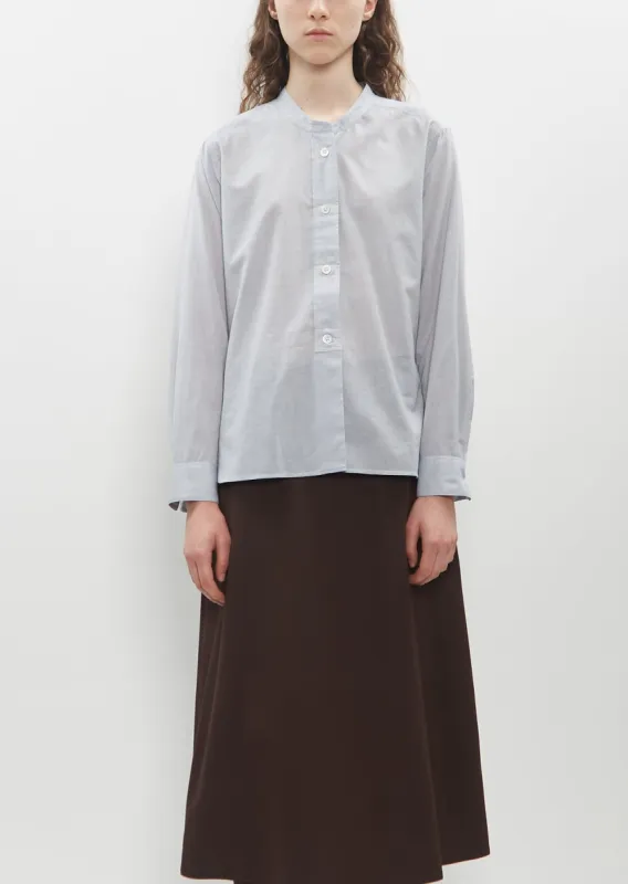 Button Through Collarless Shirt — Blue sold by La Garconne