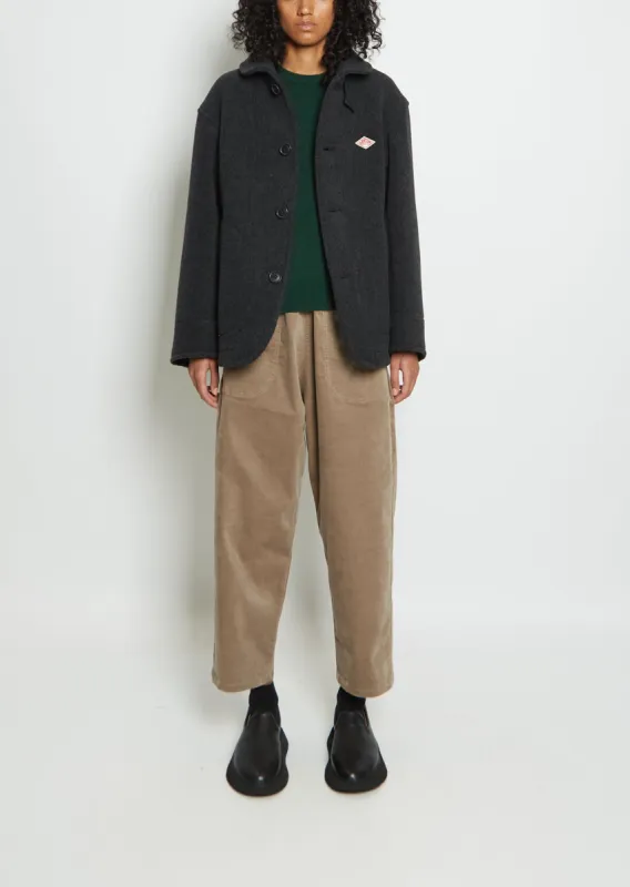 Wool Blend Round Collar Jacket — Charcoal sold by La Garconne