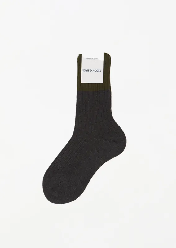 Four Ribbed Crew Socks — Khaki/Anthracite made by Sofie D'Hoore