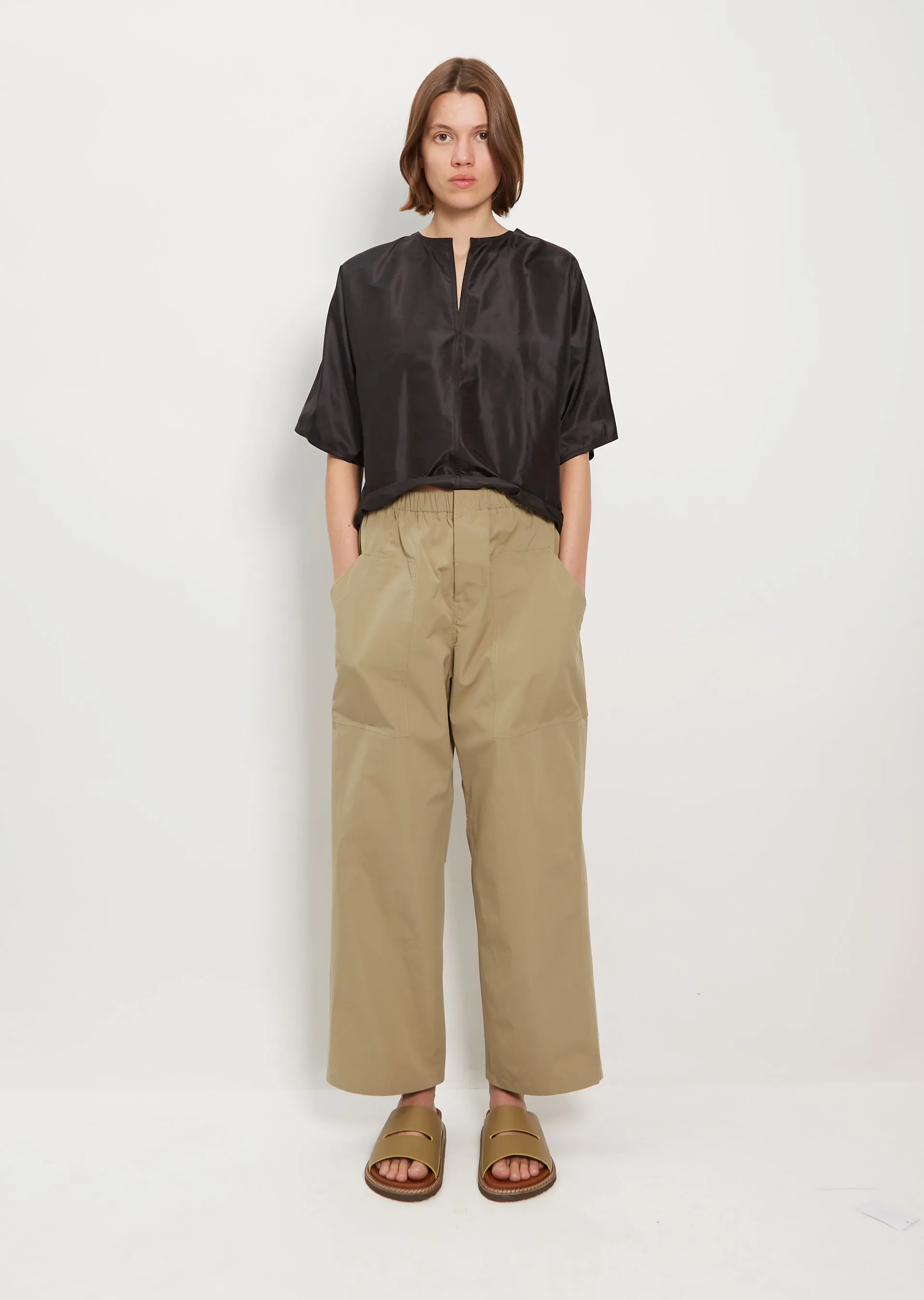 Power Wide Patch Cotton Taffeta Pant — Lentil sold by La Garconne