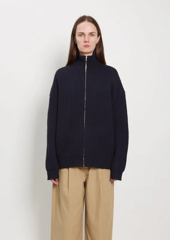 High Neck Zip Cardigan sold by La Garconne