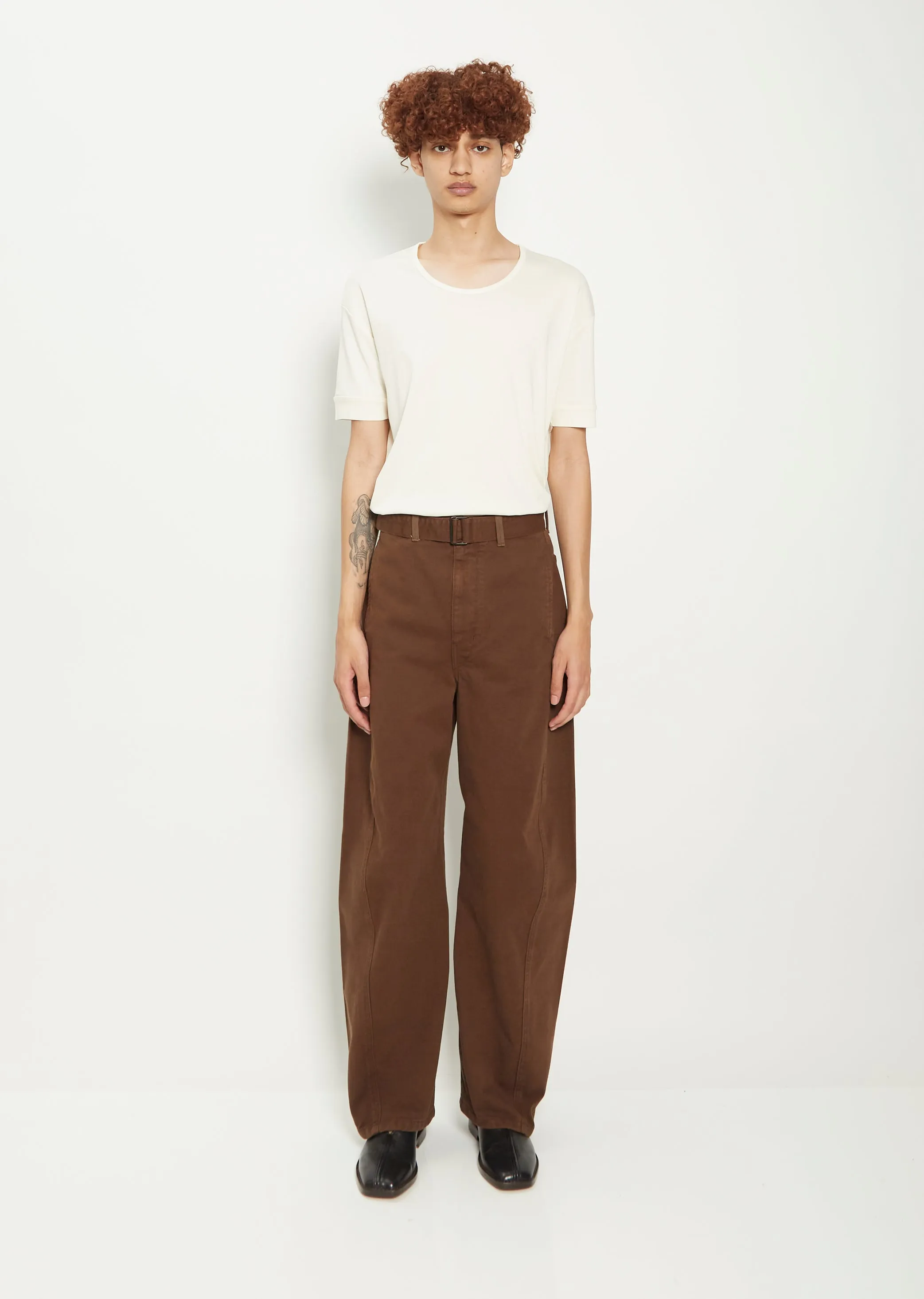Unisex Twisted Belted Cotton Pants - Dark Brown sold by La Garconne product image thumbnail 4