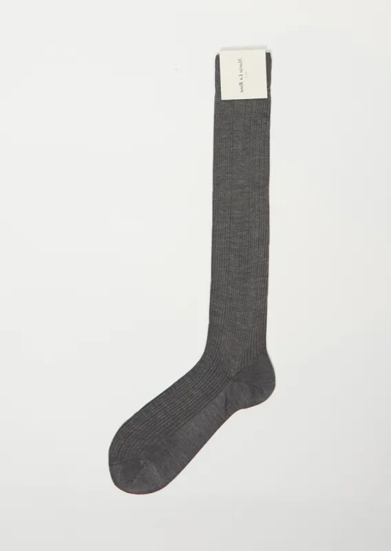 Knee High One Ribbed Socks — Grigio Melange sold by La Garconne