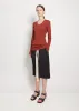 Rib Long Sleeve Cotton T-Shirt — Cherry Mahogany sold by La Garconne