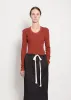 Rib Long Sleeve Cotton T-Shirt — Cherry Mahogany sold by La Garconne