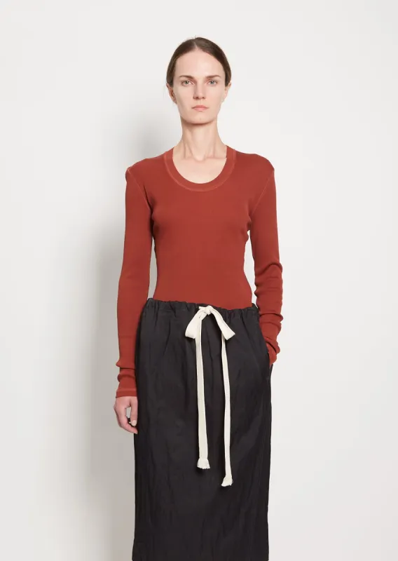 Rib Long Sleeve Cotton T-Shirt — Cherry Mahogany sold by La Garconne
