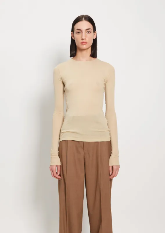 Cotton Giza Sheer Rib L/S Tee — Light Beige sold by La Garconne