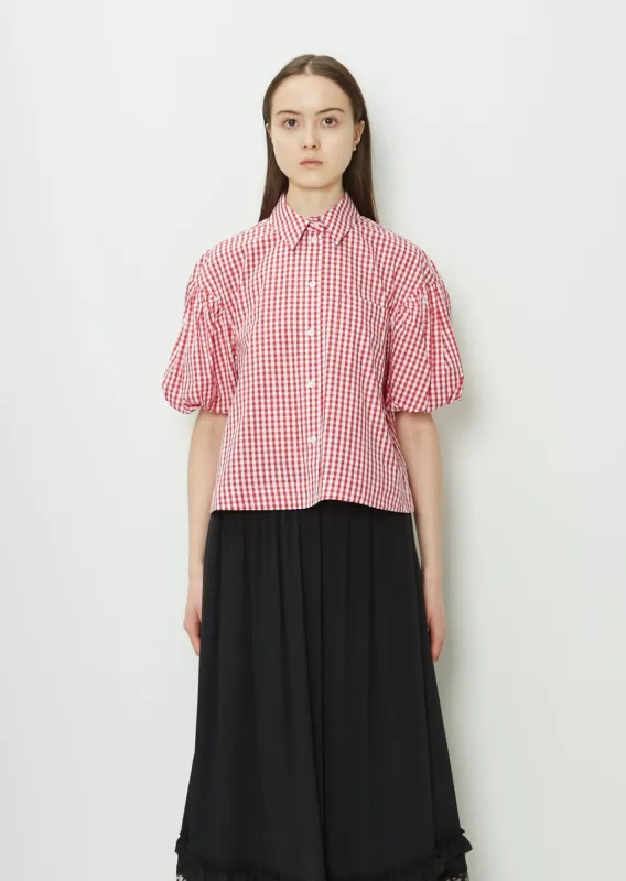 Puff Sleeve Daisy Shirt — Red/White/Pearl sold by La Garconne