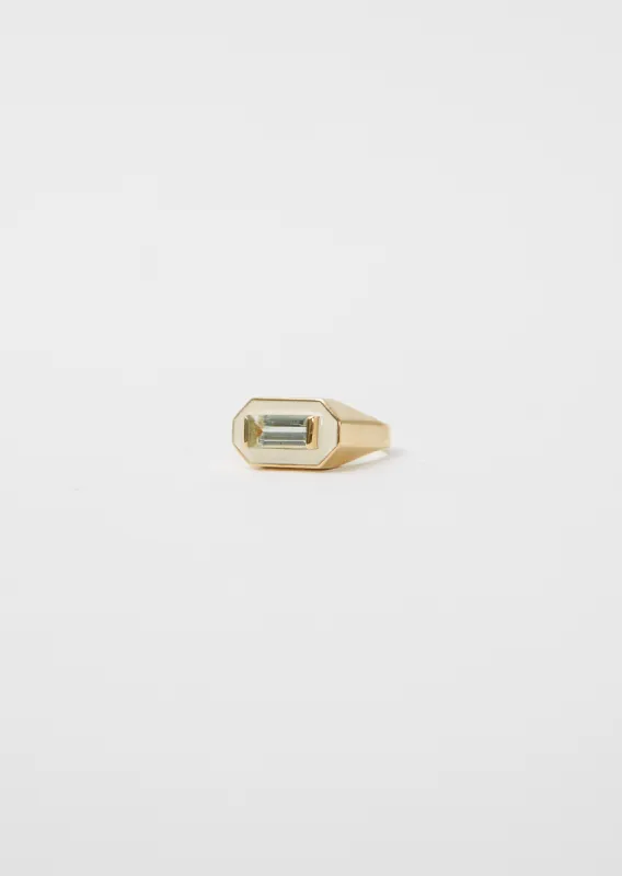 Deco Maxi Baguette Ring — Green Amethyst & Snow White sold by La Garconne